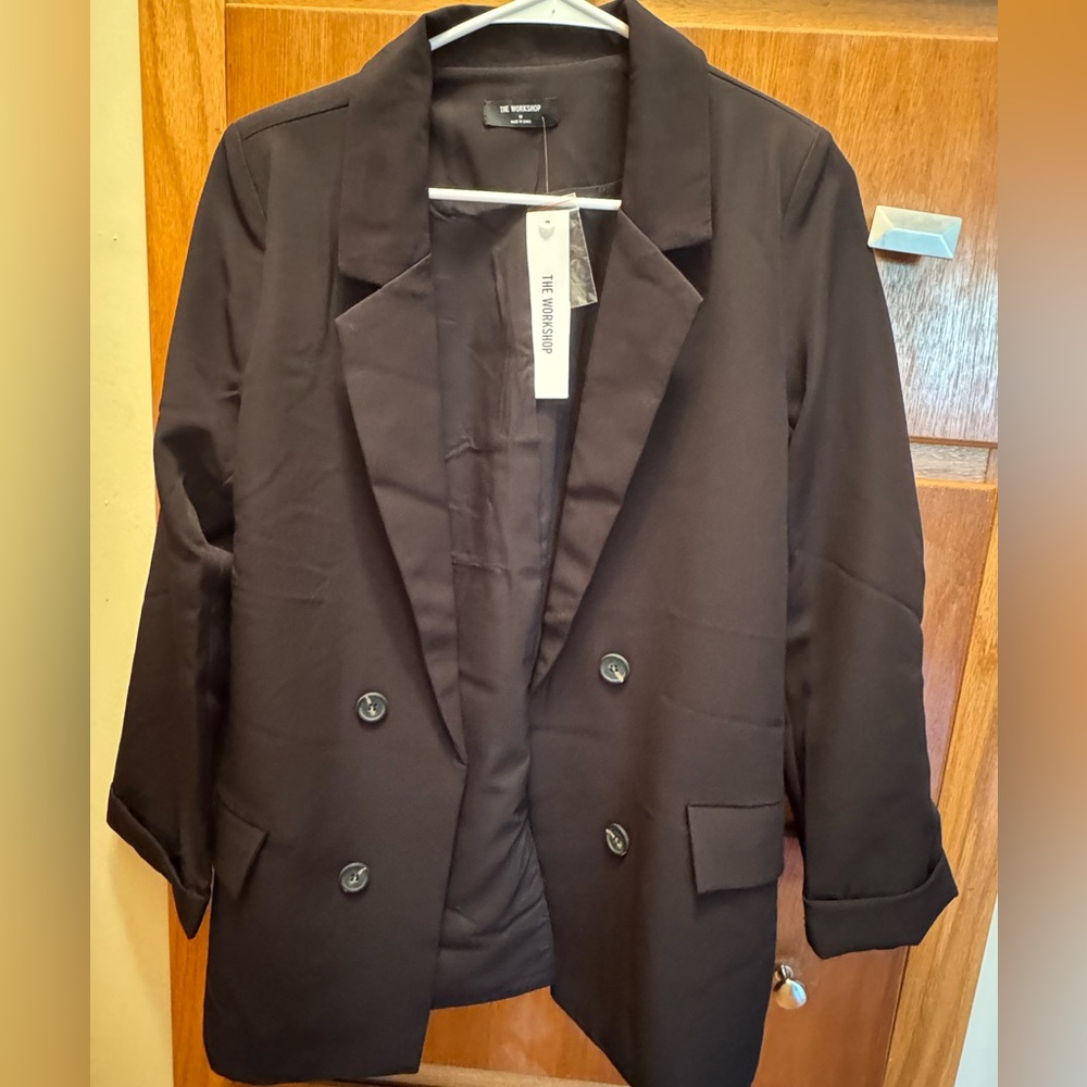 Workshop Republic Clothing Black Double-Breasted Blazer